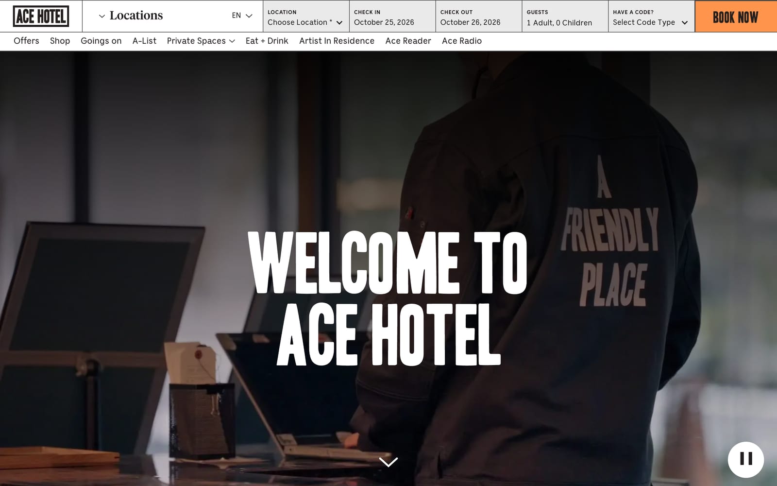 Screenshot of the Ace Hotel website