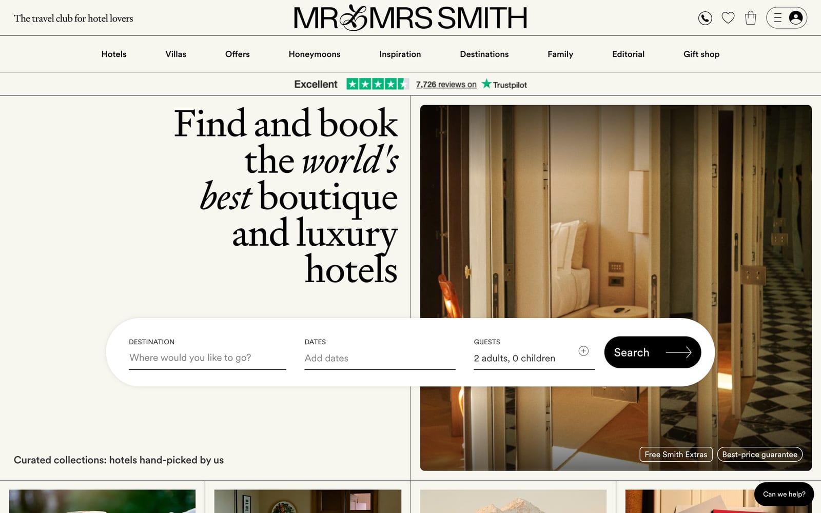 Screenshot of the Mr & Mrs Smith website
